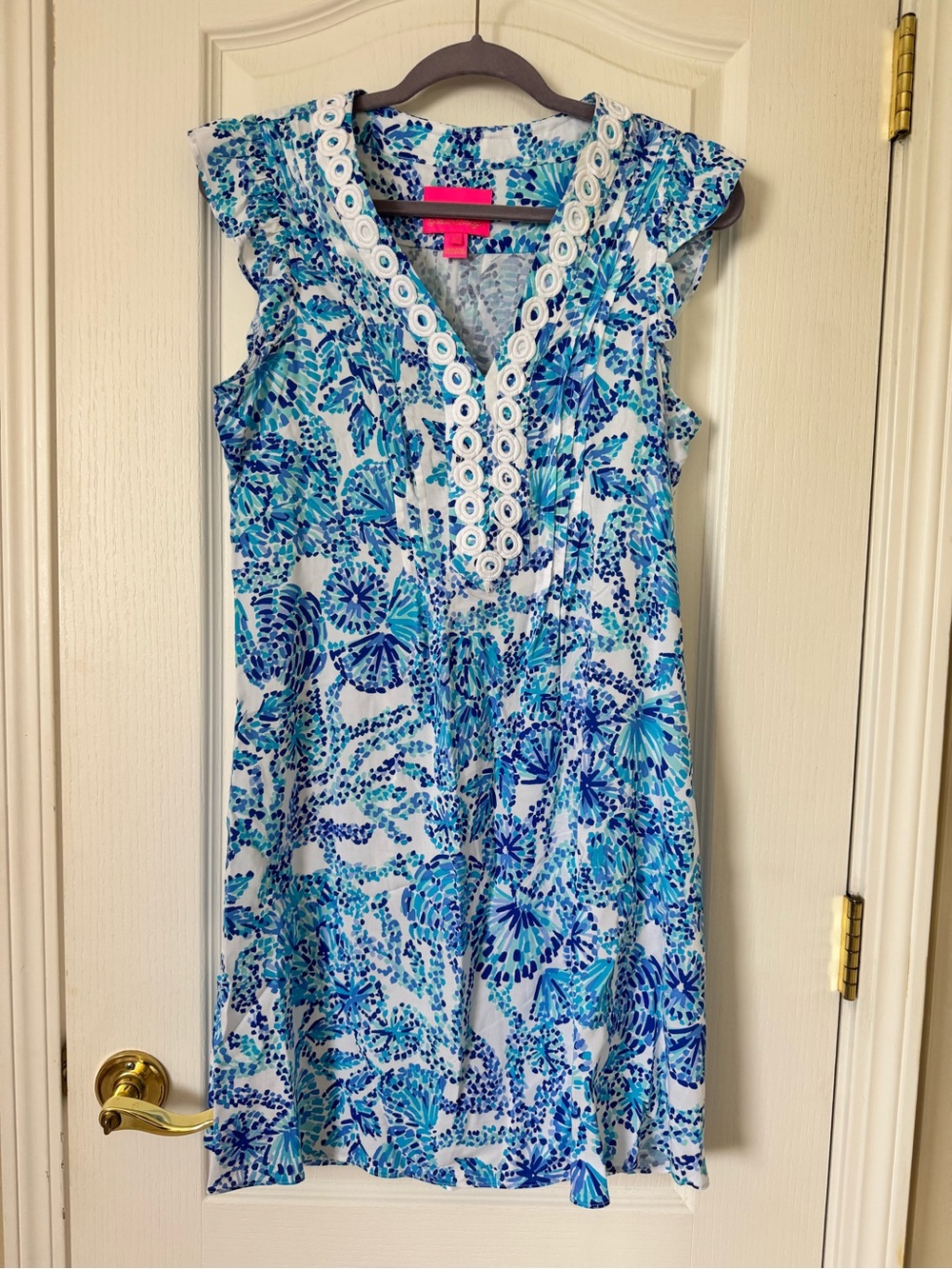 Lilly Pulitzer Joan Tunic Dress Shell Me You Love Me White Eyelet Trim S